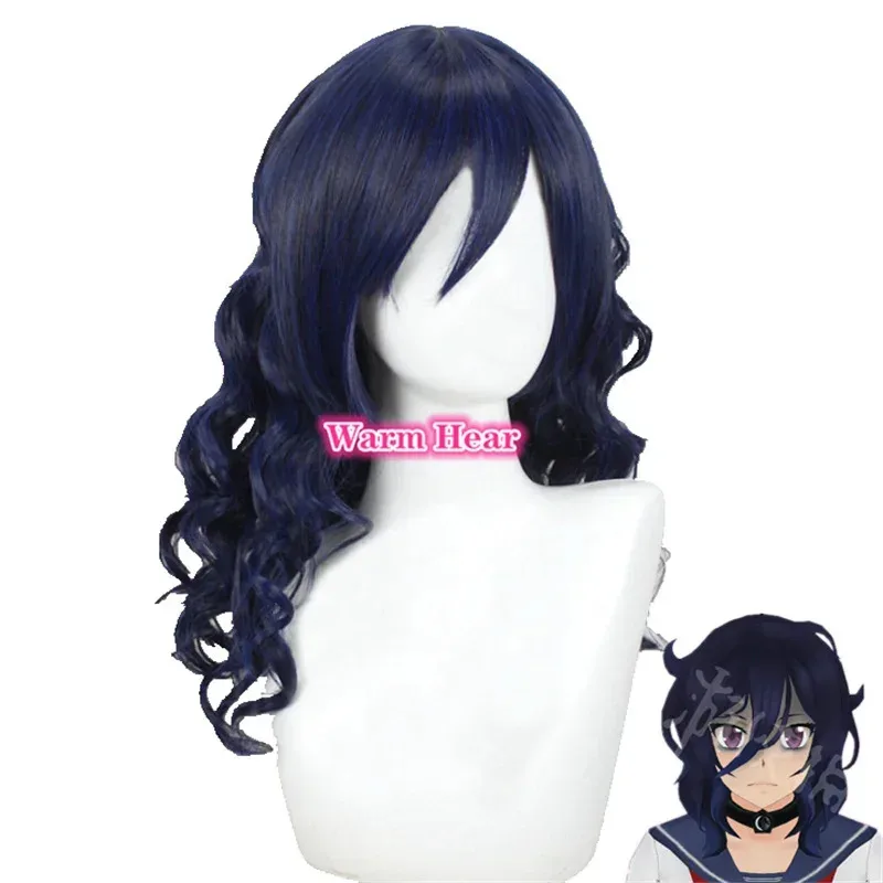 Game Yandere Simulator Oka Ruto 40cm Long Blue Black Curly Wavy Cosplay + a wig capr,7;k'2.s;9,