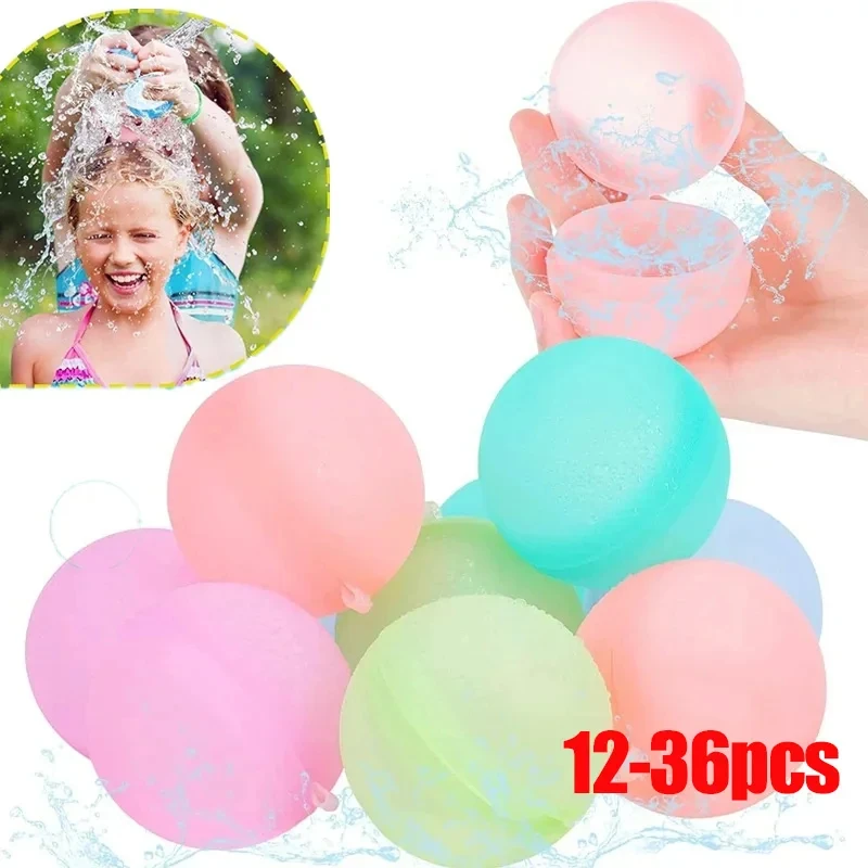 12-36Pcs Reusable Water Balloons for Kids Adults Outdoor Activities, Kids Pool Beach Bath Toys Water Bomb Ball for Summer Games