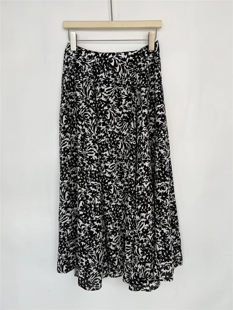 100% Viscose Women Midi Skirt A-Line Floral Printed Lady Jupe with Pockets Fashion Early Autumn