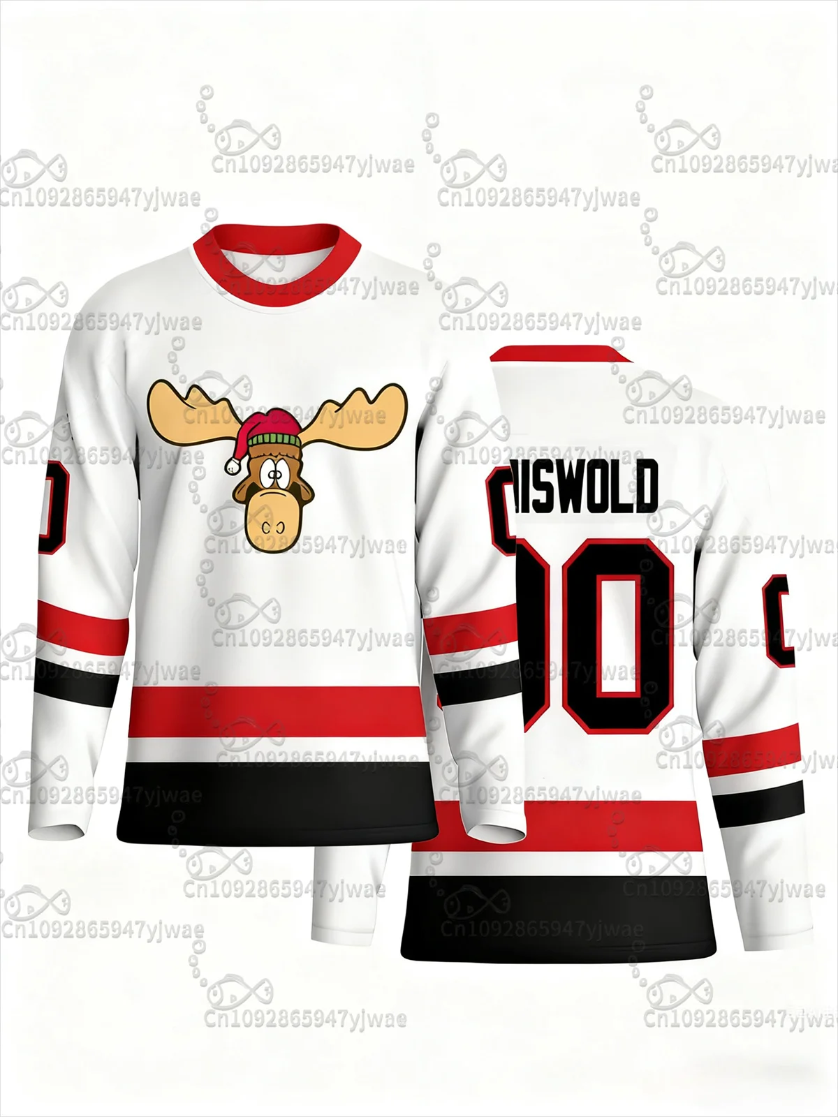 Hockey Jersey met kerstthema Cartoon Moose Number Print Feestelijk atletisch sportshirt Herfst dames T-shirt met lange mouwen