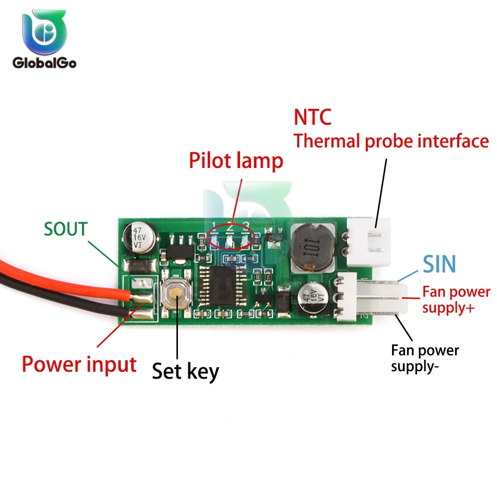 DC 12V 2-3 Line Single Channel Fan Temperature Control Noise Reduction Temperature Control Governor Module