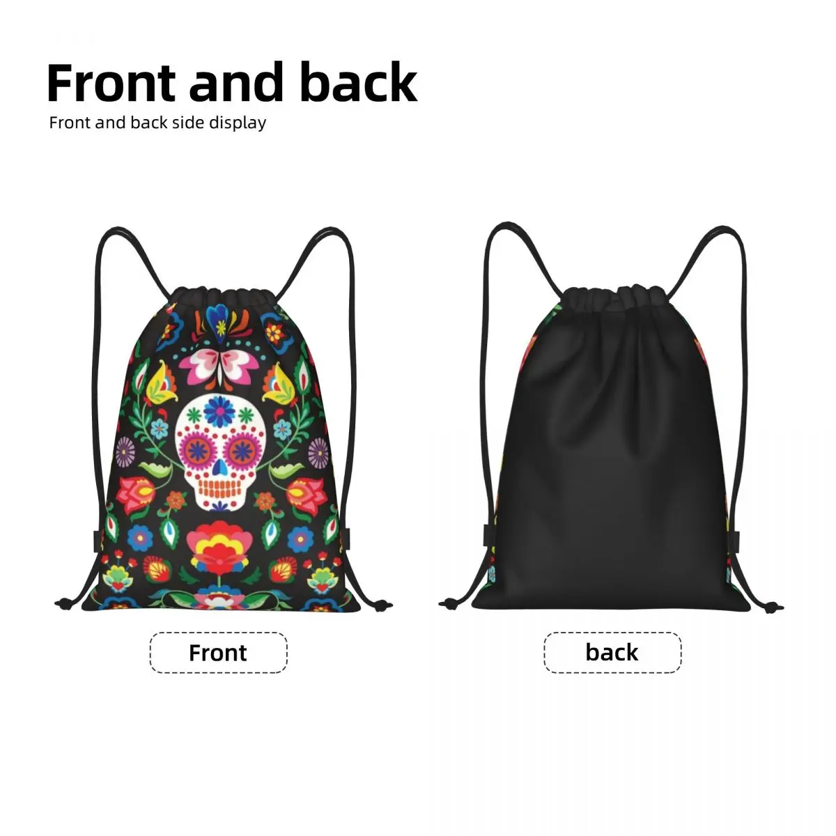 Day Of The Dead Sugar Skulls Drawstring Backpack Sports Gym Bag for Women Men La Calavera Catrina Training Sackpack