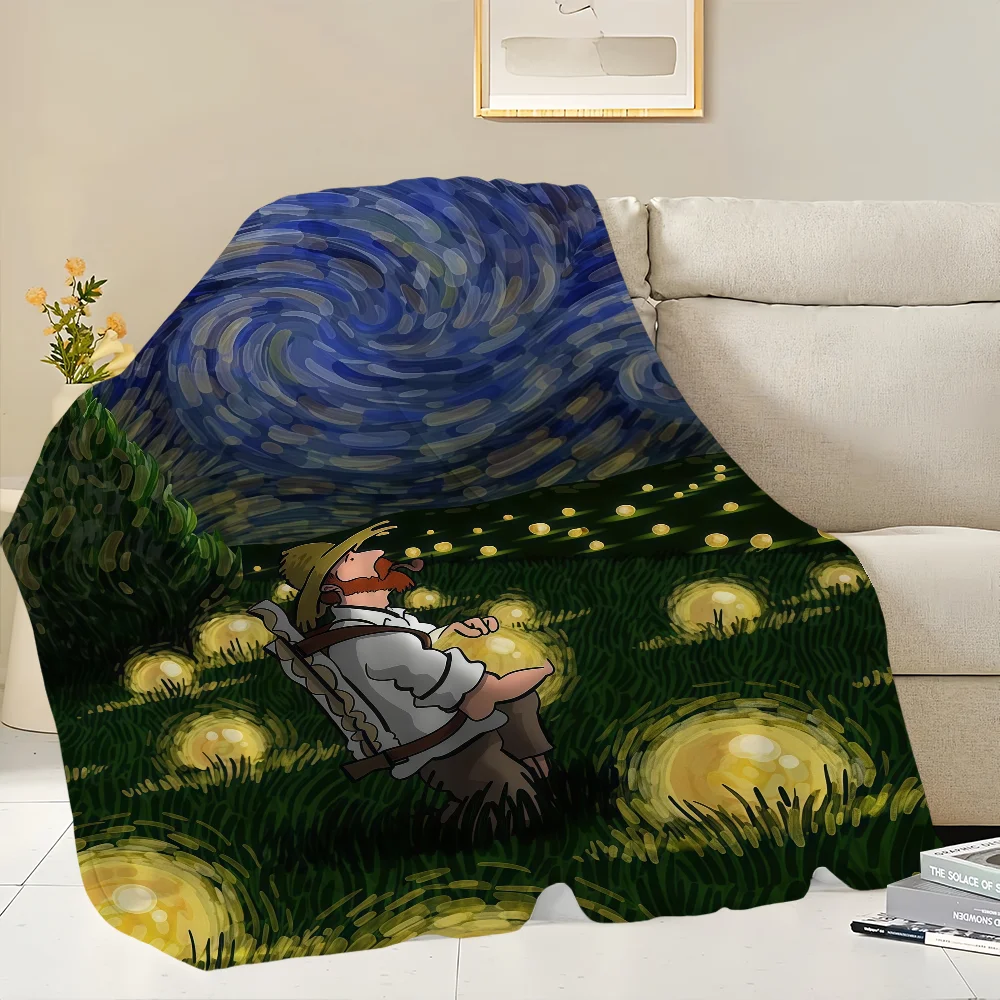 V-Van G-Gogh Funny Cartoon The Starry Night Blanket Flannel warm comfort soft plush blanket For Picnic Beds Sofas Homes