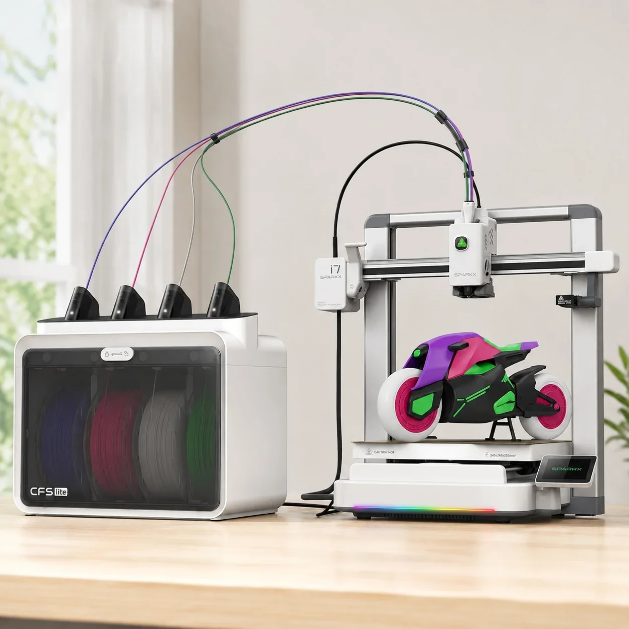 USA Stock SPARKX i7 Combo 3D Printer, Multi Color with CFS Lite High Speed AI Photo-to-3D Printing 95% Pre-Assemble Auto-Levelin
