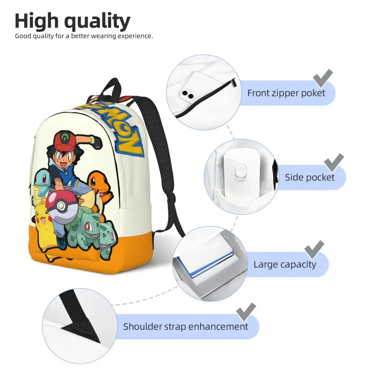 Birthday Gift Pokemon Ashh Poke Poke Sticker Retro Washable Rucksack Pocket Monster Pikachu For Men Kid Knapsack High School