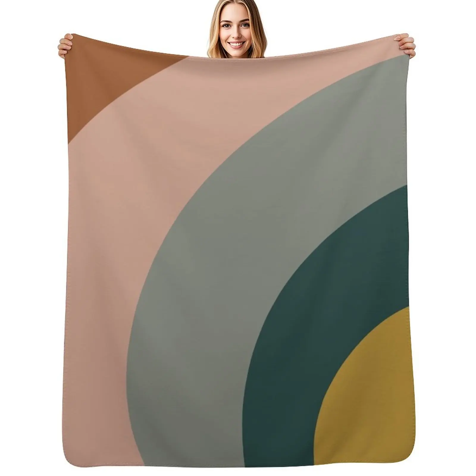 

Sound Waves Minimalist Pattern in Mustard Yellow, Teal, Grey, Blush Pink, and Rust Throw Blanket Picnic Luxury Designer Blanket