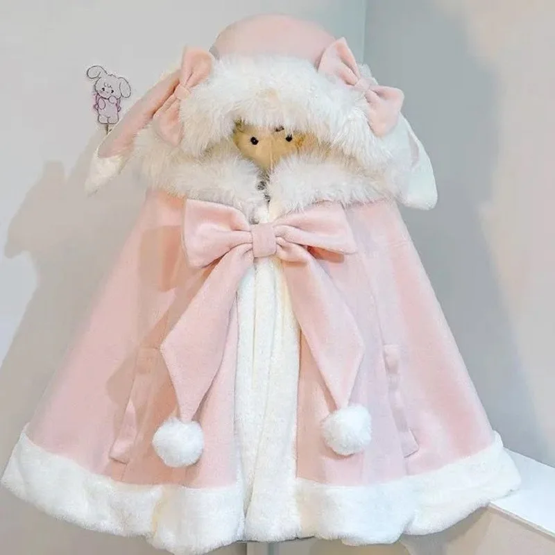 

Плюшевая накидка-кейп с капюшоном в виде кроличьих ушей для рождественской вечеринки