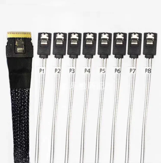 High Quality Internal SlimSAS SFF-8654 to 8 x SATA Breakout Forward Cable 1M