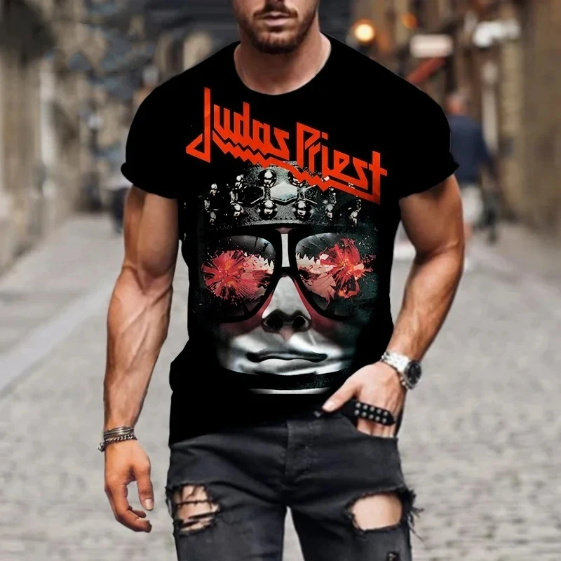 3D Printed Summer Men Casual Round Neck Short Sleeve Tops Men Oversized T shirts Rock Judas Priest Band Men Women Clothes Top