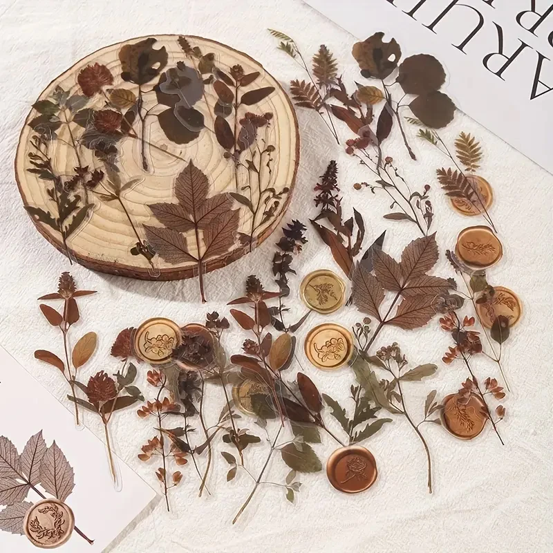 

40 Sheets Dried Flower Collection Series Lacquer Plant Dried Flower PET Stickers Creative DIY Collage Decor Stationary