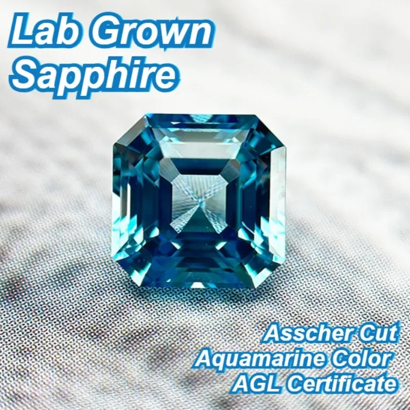 

Hot Sale Lab Grown Sapphire Asscher Cut Aquamarine Color DIY Charms Jewelry Making Main Materials Selectable Certificate