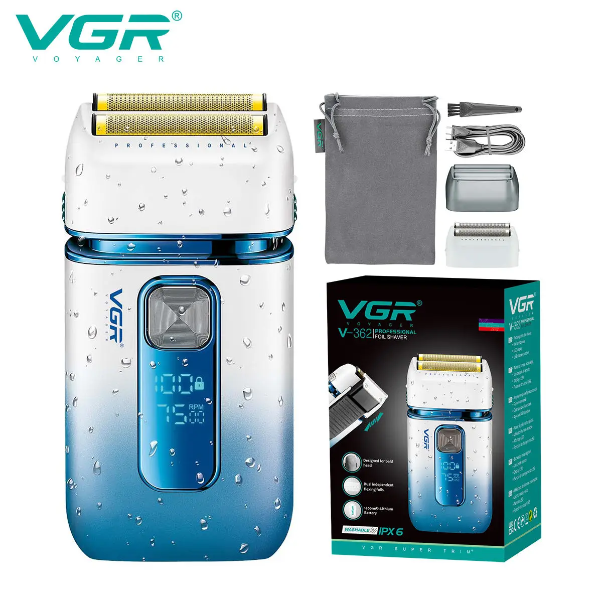 

VGR 362 new shaver deep cleaning hair trimmer gradient color men's hair remover intelligent digital multifunctional whitening de