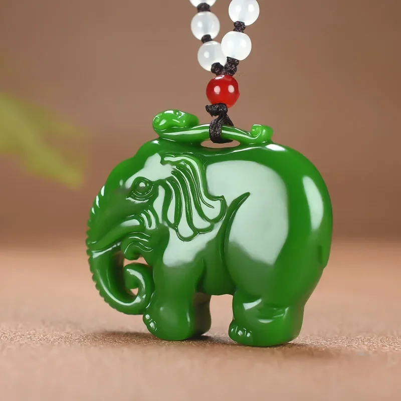 Jade Elephant Pendant Jewelry Natural Gifts for Women Luxury Amulet Vintage Gifts Jasper Amulets Necklace Carved Green Man