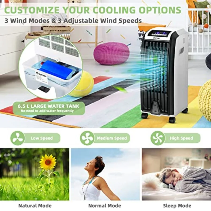 مبرد الهواء التبخيري المحمول مروحة تبريد الهواء الخالية من الشفرة مع جهاز تحكم عن بعد 3 أوضاع مؤقت 7.5 ساعة 2 صناديق ثلج هادئة 3 في 1 Ai #4