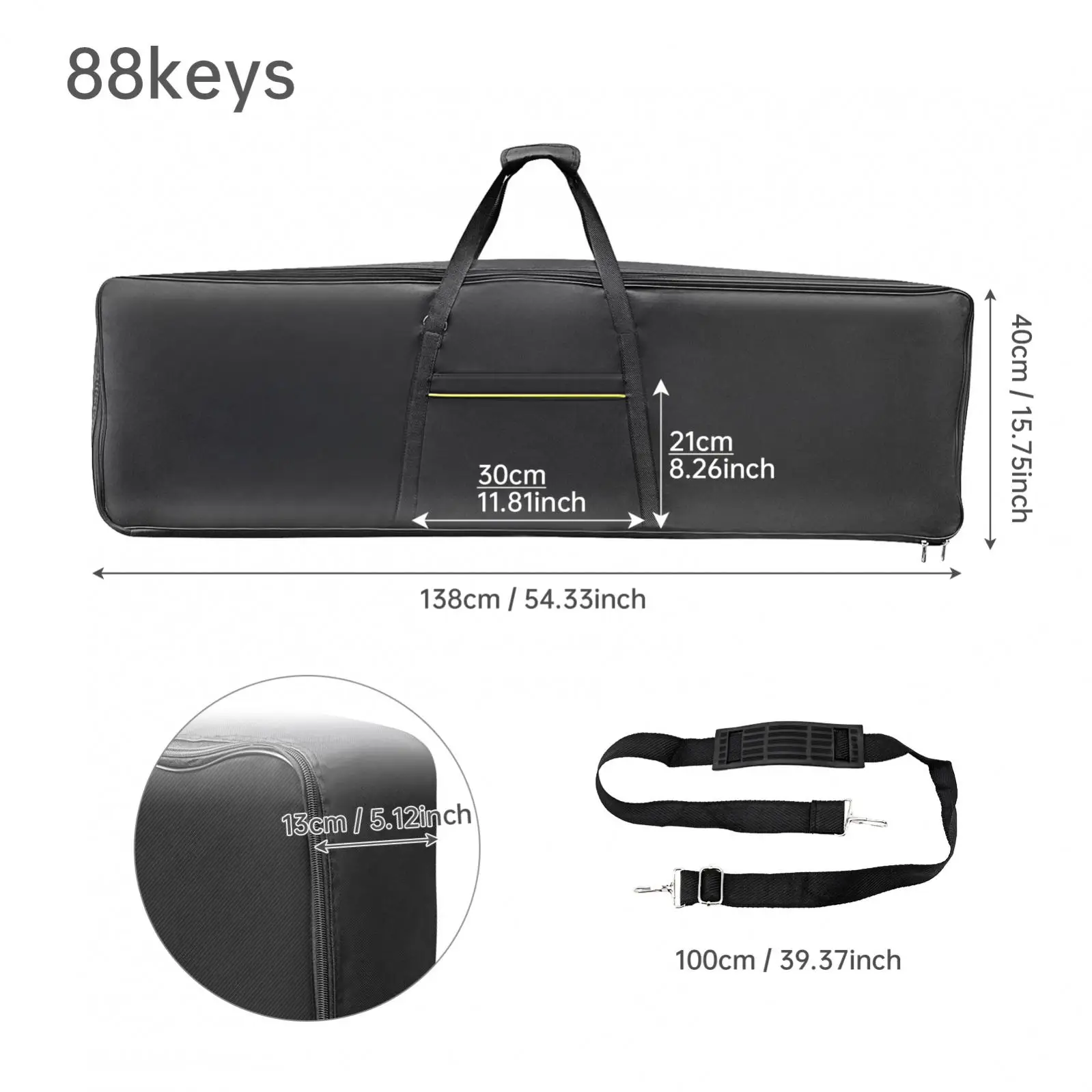 88 Keys Waterproof Oxford Cloth Full Padded Piano Keyboard Bag with Adjustable Shoulder Straps, 138cm 54.33inch Organ Gig Case