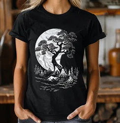 Black T-shirt with Tree of Life Design Graphic Personalized Custom Printed Women Men Summer T Shirts Camisetas  Y2k Top