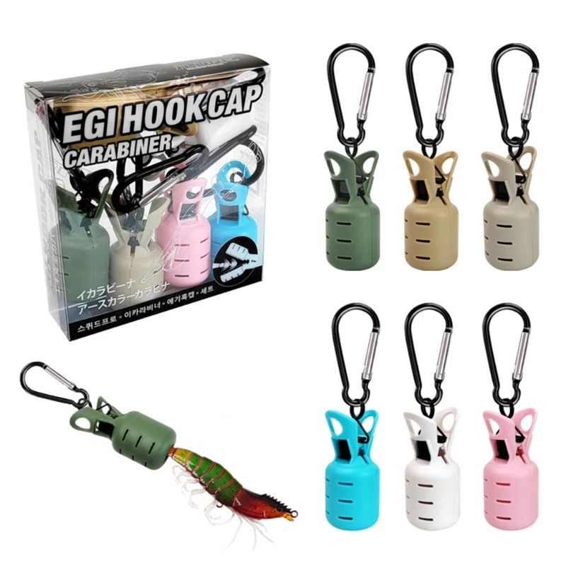 6Pcs/Set Squid Jig Protector Fishing Hook Cover with Carabiner Fishing Lure Protective Caps Fishing Hook Bonnets