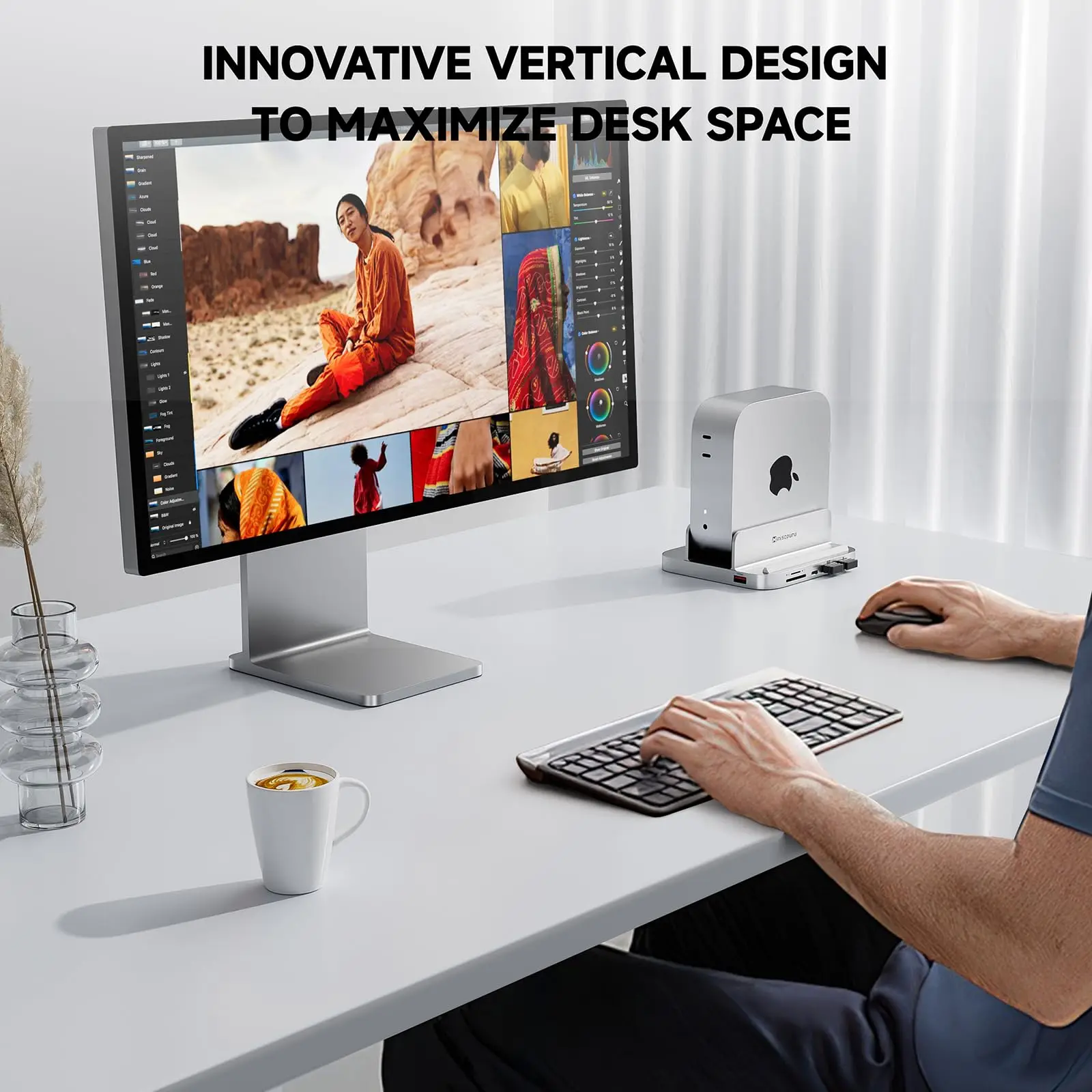 Minisopuru Mac Mini M4 Dock Stand con carcasa M.2 NVMe SSD 10Gbps USB C/A, TF/SD Mac Mini Hub para Mac Mini M4/M4 Pro 2024