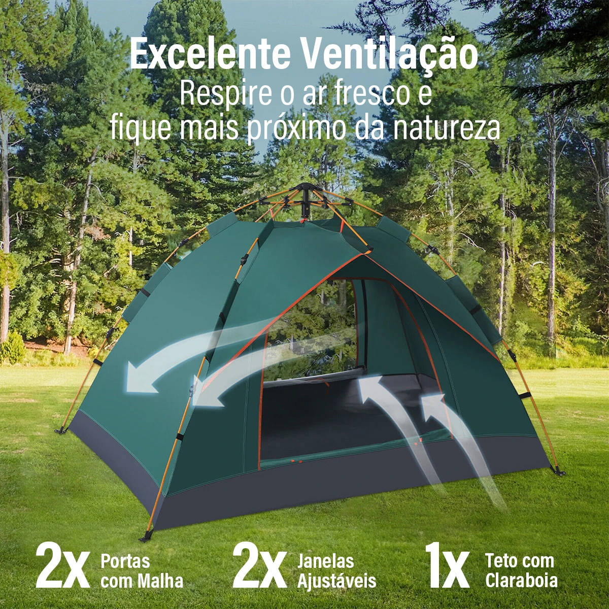 Pop-up Automatic Outdoor Tent, Sun Protection, Quick Pop-up Camp For 3-4 People Green/White Family Tent