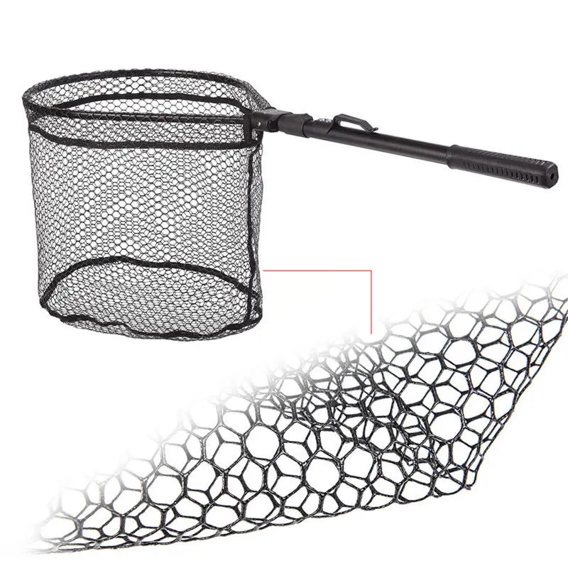 

1Pc Quick Fishing Net Mesh Brail Folding Handle Landing Net Outdoor Portable Rubber Tackle & Release Telescopic