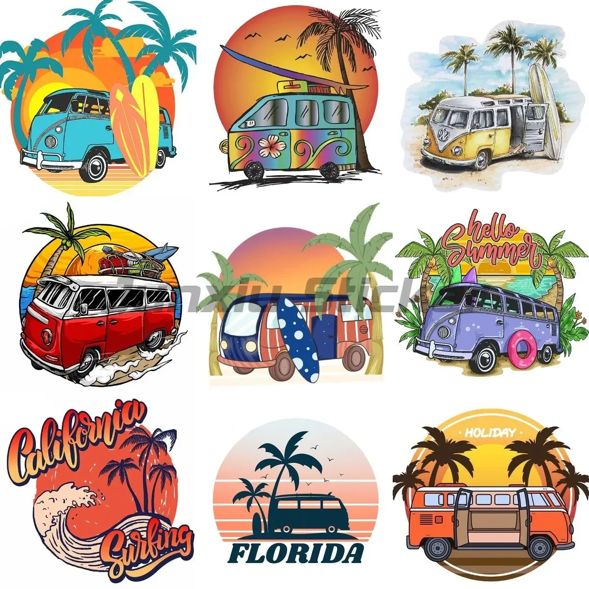 

customizable personality Summer beach campers Motorcycle Window Laptopcar stickers PVC windshield decoration