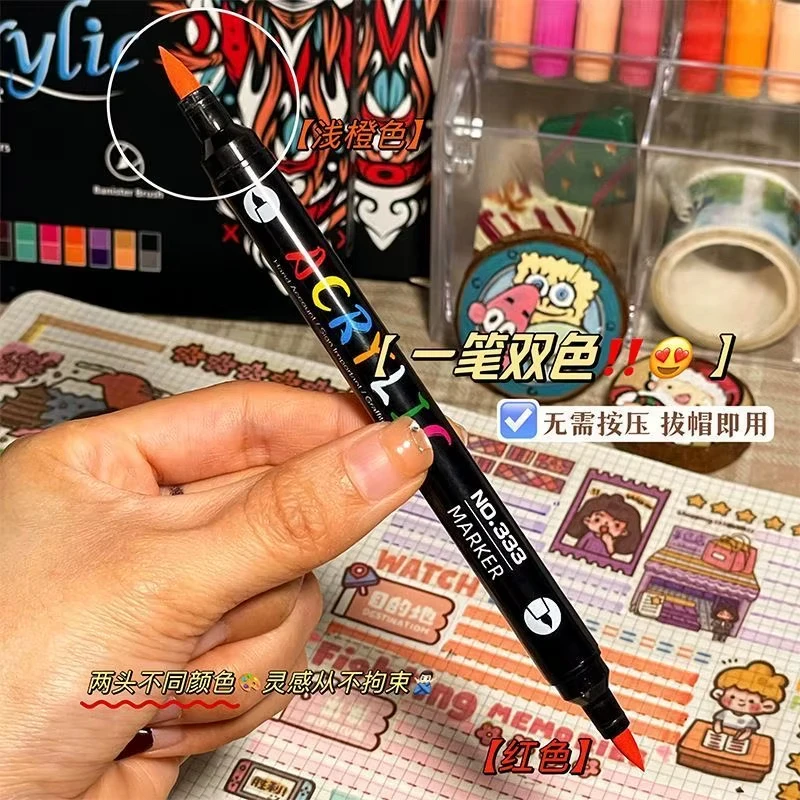 Professionelle 48-Farben Acryl-Marker für Kunst, Doppelspitze mit Feiner und Pinselspitze, Geeignet für Stein, Holz, Kalligraphie – Detail 7