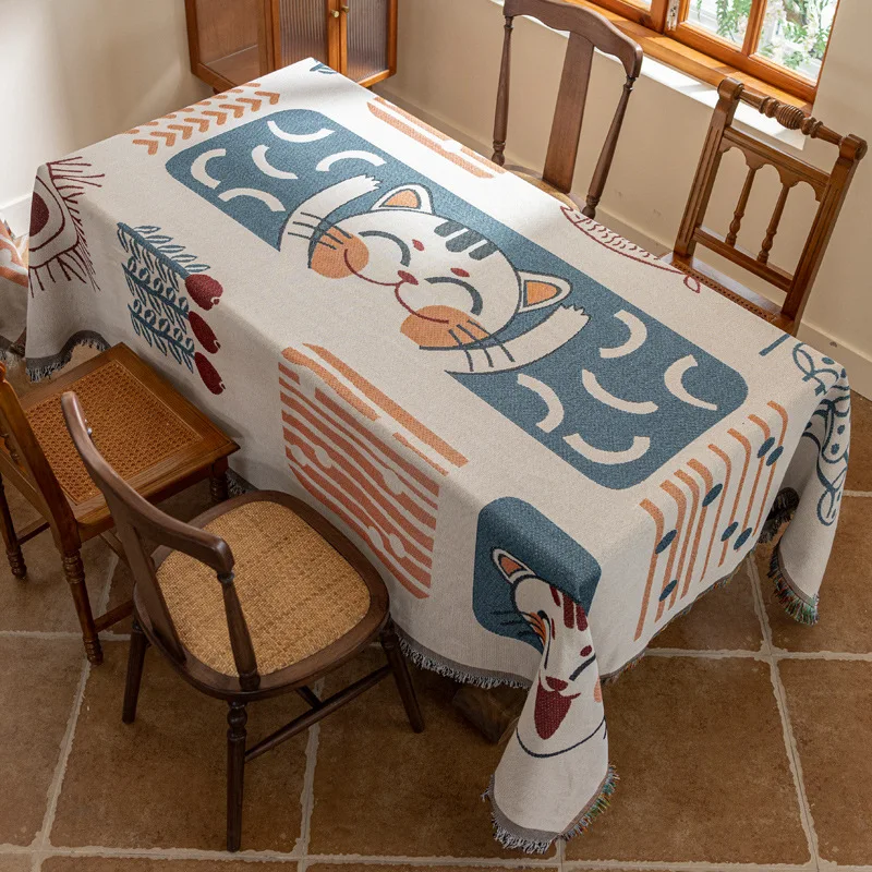 Tablecloth Cotton Yarn Tassel Dining Table Cloth Outdoor Living Room Multifunctional Double-sided Camping Picnic Mat