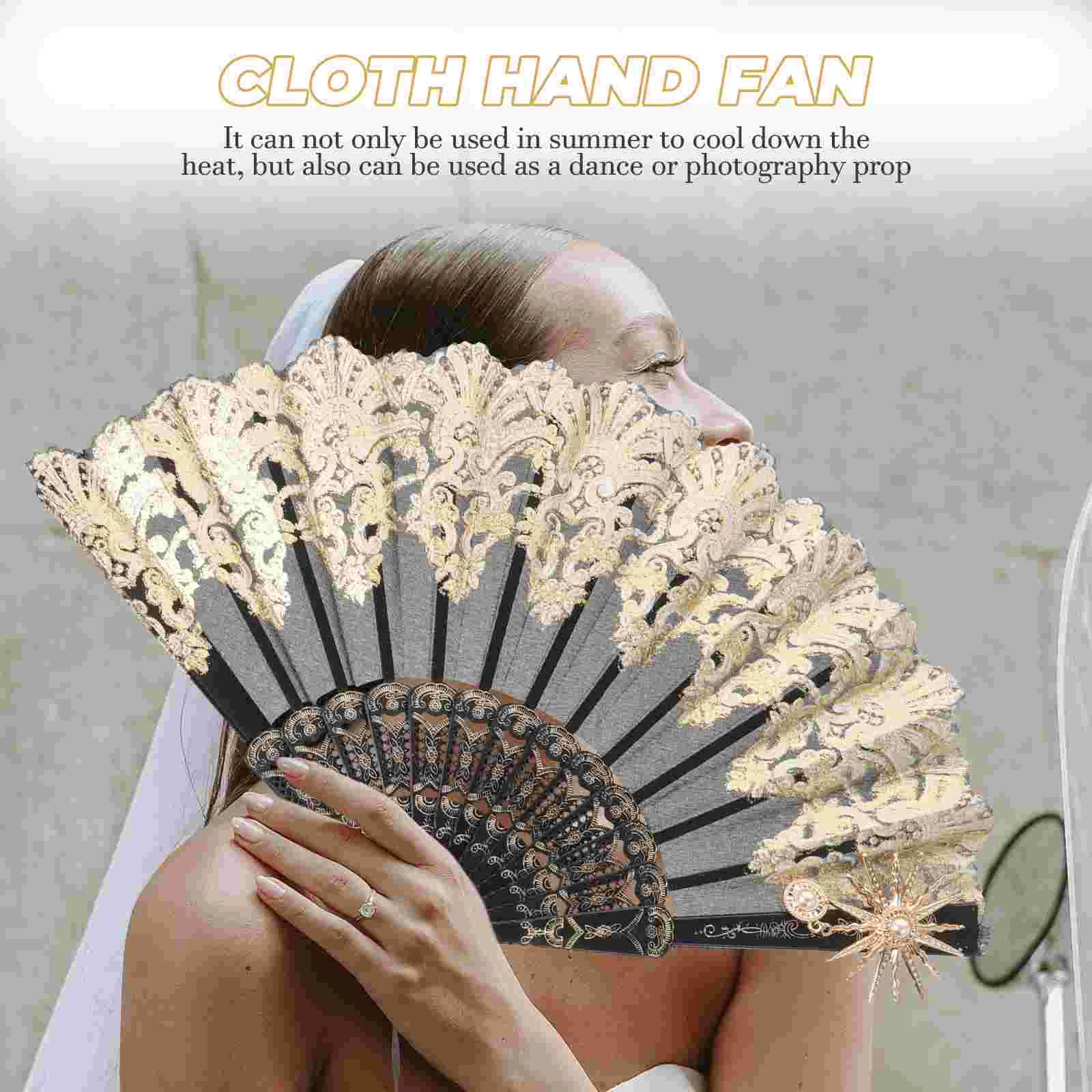 Palace Style Folding Fan Cloth Hand for Women Foldable Held Vintage Handheld Portable Wedding Pendant