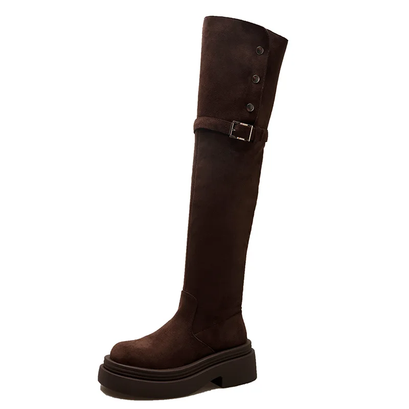 Botas por encima de la rodilla, Botas Largas para mujer, botas de invierno de tubo alto, tubo largo, suela gruesa, tacón grueso elástico, botas tipo calcetín holgado
