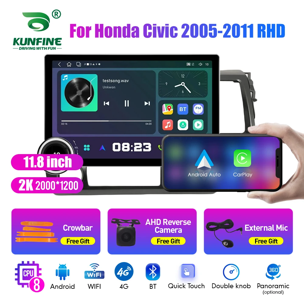 

11.8 Inch 2K Double Knobs 2 Din Car Radio For Honda Civic 2005-2011 Car Radio DVD Multimedia Video Player Android Auto Carplay