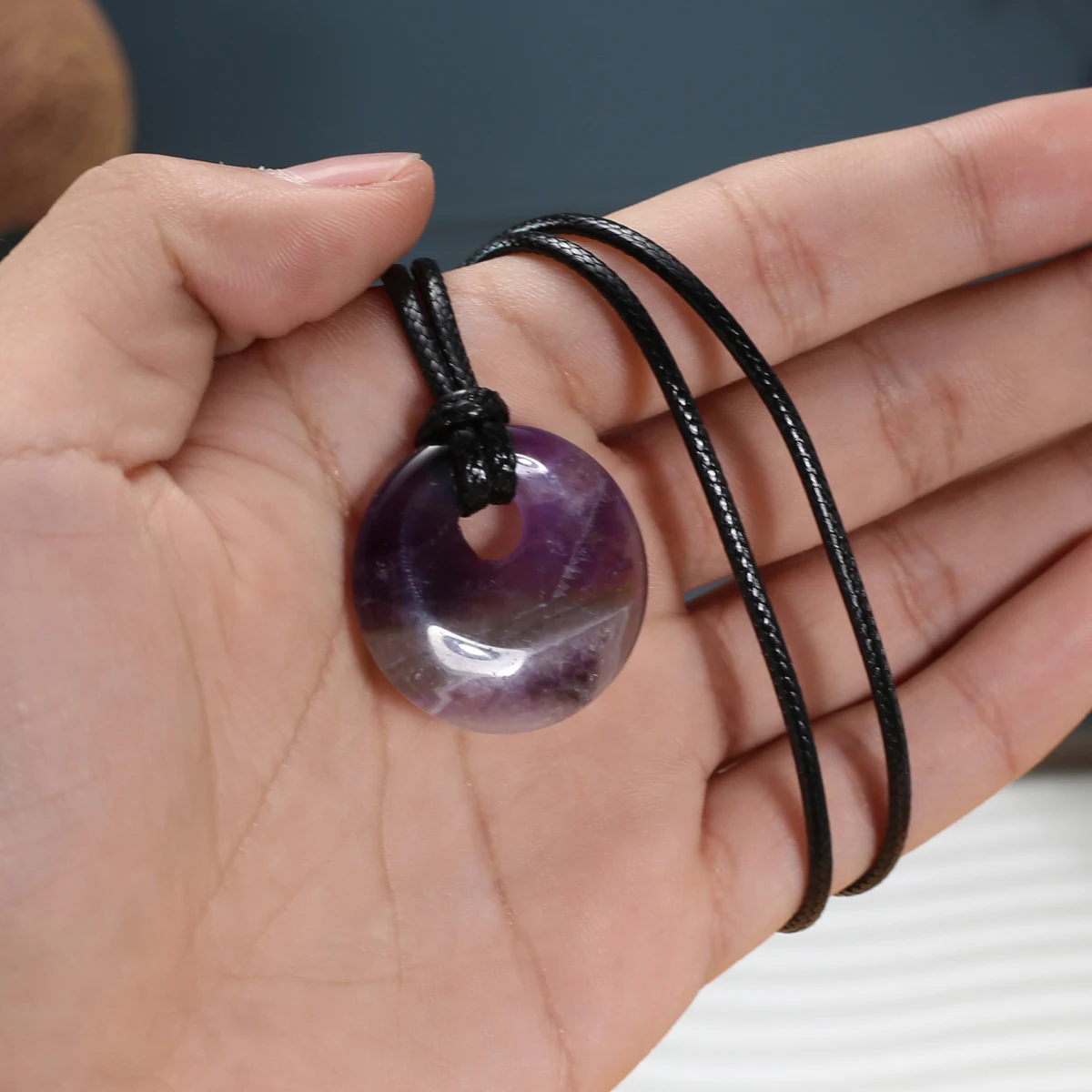 Natural Stone Large Hole Bead Pendant 29x29mm Amethyst Agate Jade Necklace Simple Style Healing Jewelry Accessories Gift for Men