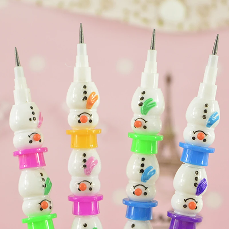 14pcs Building Blocks Pencil Cartoon Christmas Snowman Shape Splicing Pencil Creative Children Pen Office Supplies Writing Pens