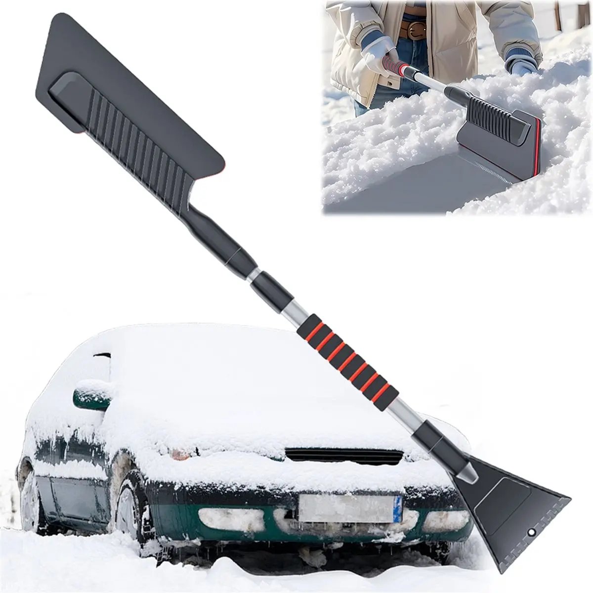 DT81 3In1 Extendable Ice Scraper Front Windshield Ice Scraping Defrost Broom for Car Vehicle Snowmobiles