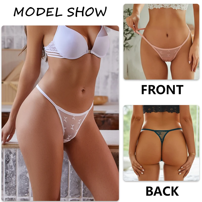 4PC/SET Women Sexy Lace Thong Low Waist Hollow Out G-String Female Seamless Transparent T-Back Underwear Solid Intimates Panties