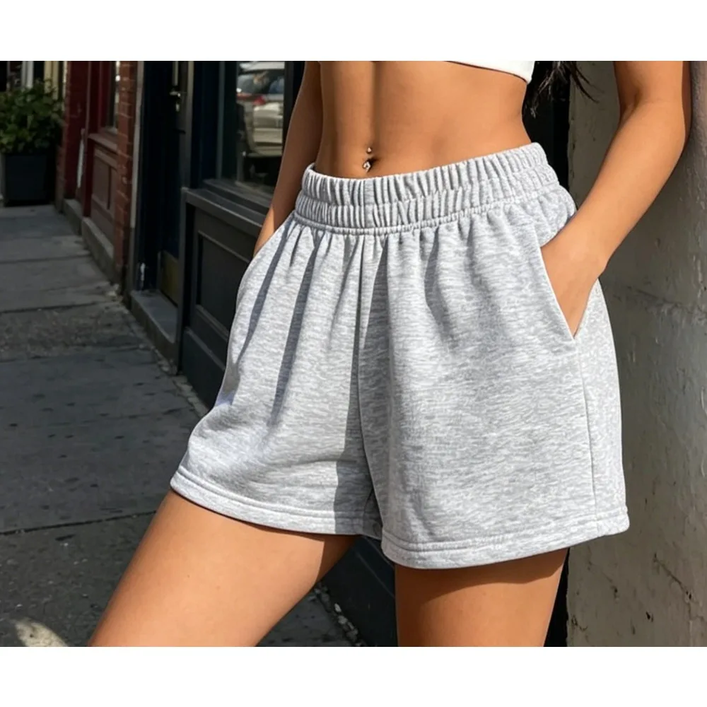 Summer Light Grey Gym Shorts For Women Loose Fit Soft Breathable Drawstring Yoga Training Casual Short Pants  shorts for women