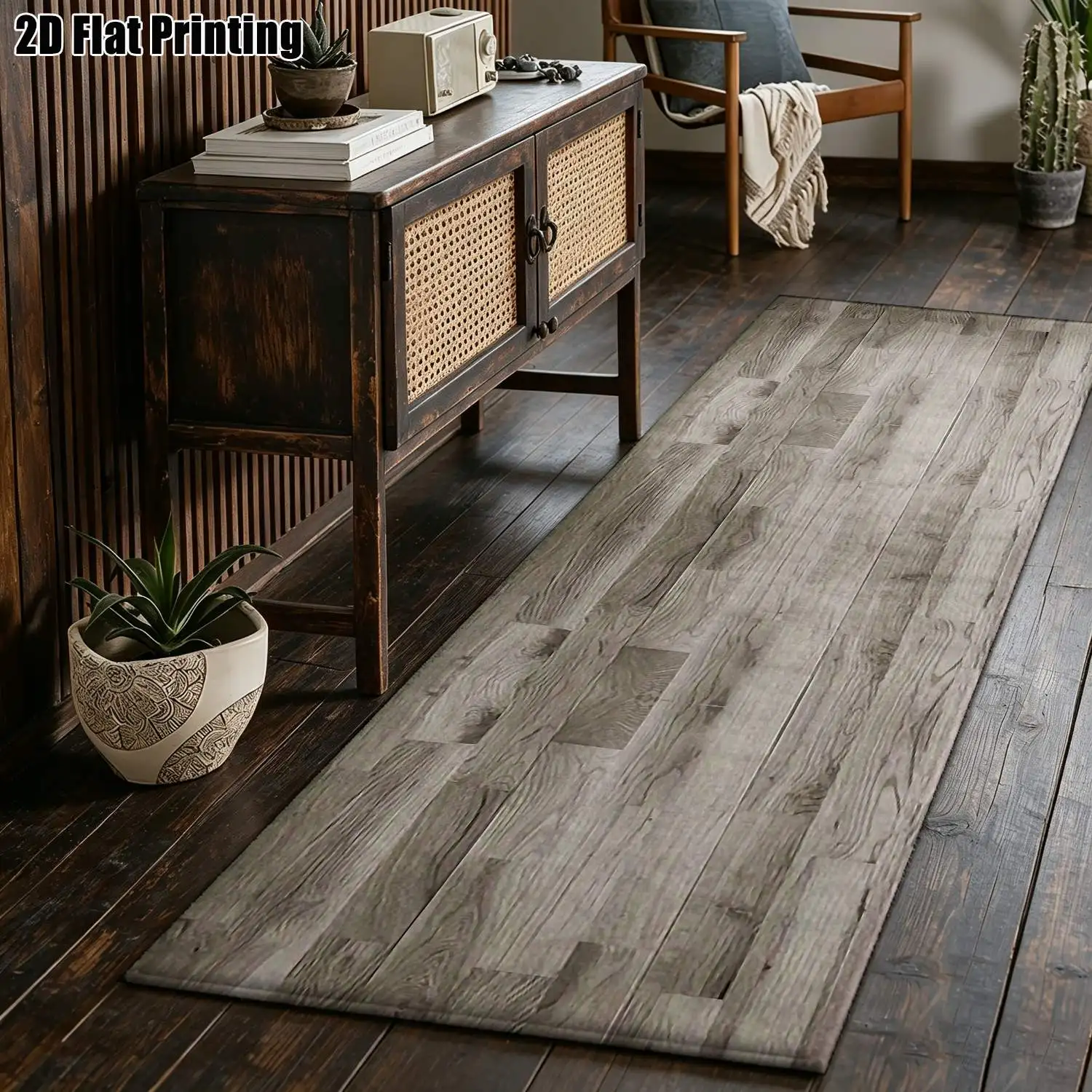 1Pc 2D Printed Strip-Shaped Runner Carpet: Light Gray Wood Grain, Nordic/Modern Minimalist/Vintage/Geometric Striped Styles Machine Washable, Multiple Sizes, Ideal for Entryway, Living Room, Bedroom, Kitchen Home Decor.