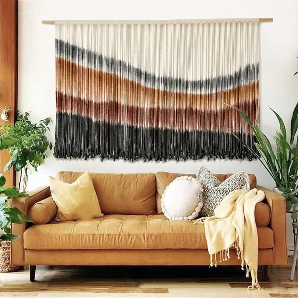 

Flber Macrame Wall Hanging Macrame Wall Decor Large-Scale Tie-Dye Tapestry Living Home Room Wall Decor 59" Wx 35" L