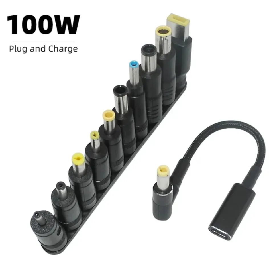 100W USB C to DC Power Adapter Kit 10 Tips Universal Laptop Charger Converter For Lenovo HP Dell Asus Acer Samsung Notebook Home