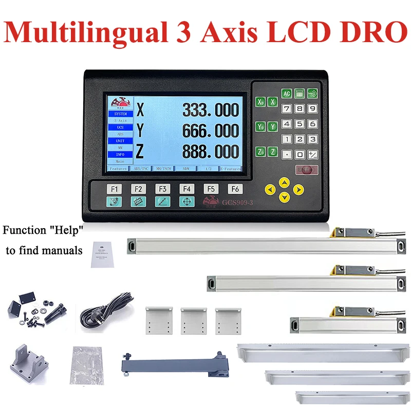 High Accuracy 3 Axis LCD Dro Big Screen Display Digital Readout GCS909-3 and 3 Pcs Linear Scale Encoder Sensor For Milling Lathe