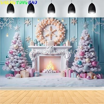 

Christmas Day New Year Party Photography Backdrops Prop Window Living Room Interior Xmas Tree Snow Theme Photo Background FN-75