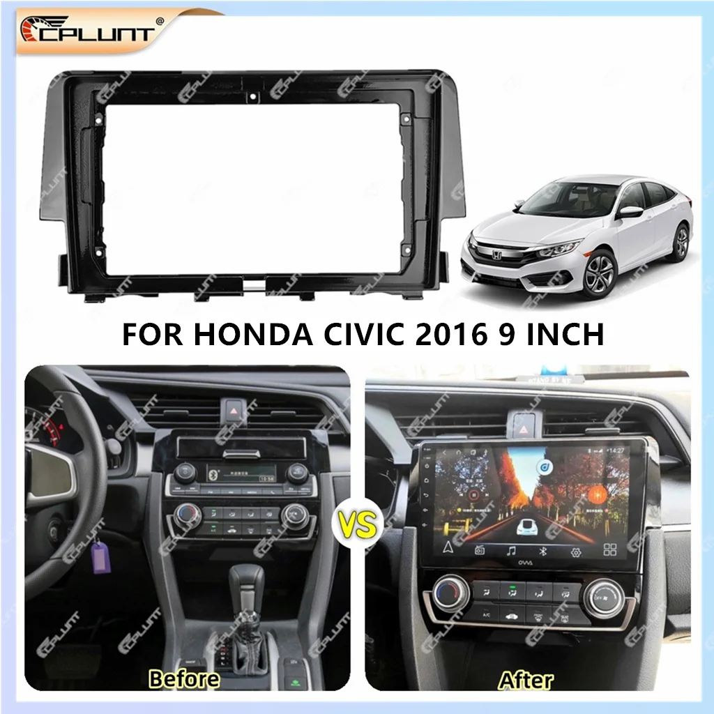 2 Din Car Stereo Radio Frame Fascia Adapter For HONDA CIVIC 2016 9 INCH AT AC Android DVD Dash Fitting Panel Kit