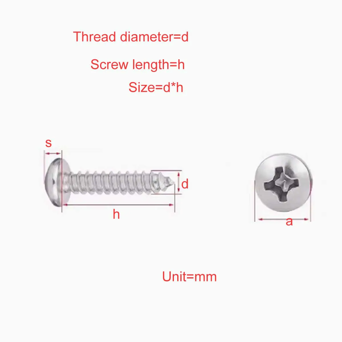 

304 Stainless Steel Round Head Cross Tapping Screw M5M5.5M6M8