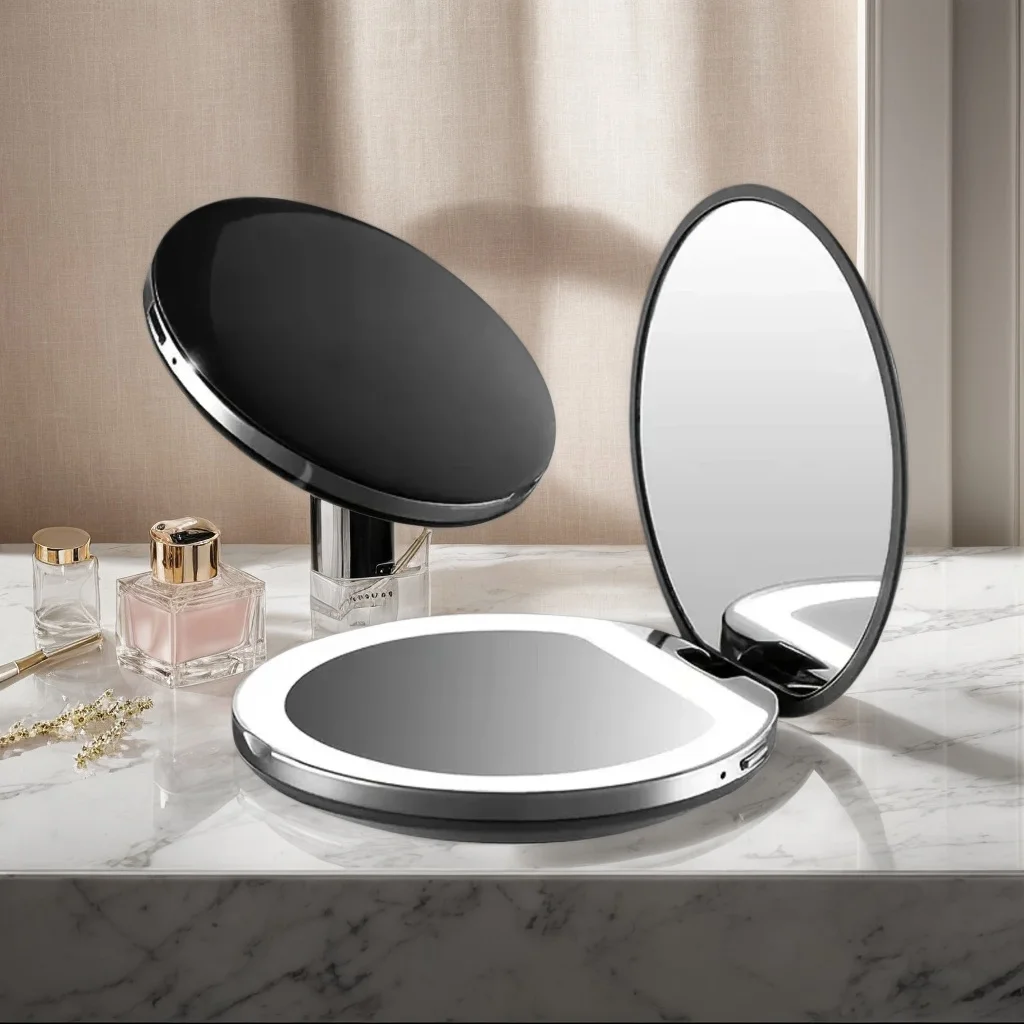 

Милое круглое перезаряжаемое карманное зеркало - светодиодное косметическое зеркало для женщин, портативный дизайн для макияжа