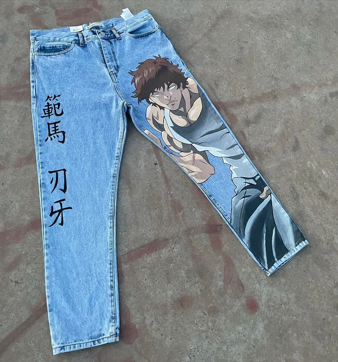 

Y2K Jeans for Men Harajuku Anime Graphic wide leg jeans Streetwear Wide Trouser Pants Women new Japanese Style High Waist Jeans