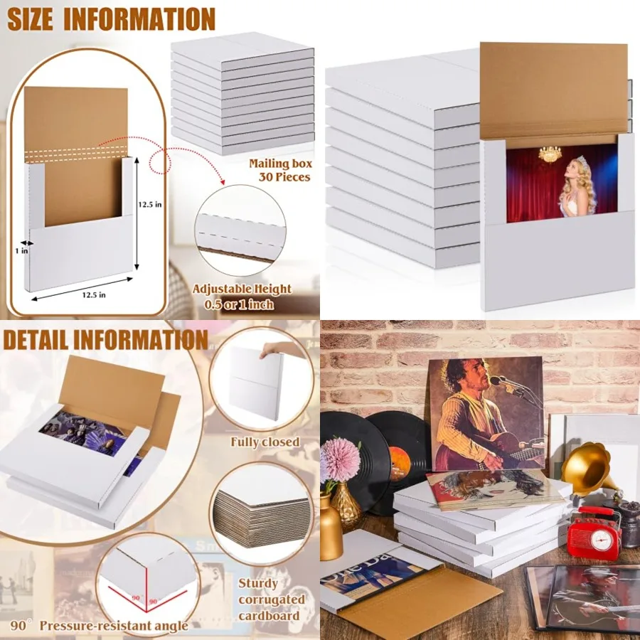 

30 Pieces Vinyl Record Mailers 12.5" x 12.5" x 1" Record Mailers Vinyl Lp Shipping Boxes Cardboard Album Boxes for Packaging Mo