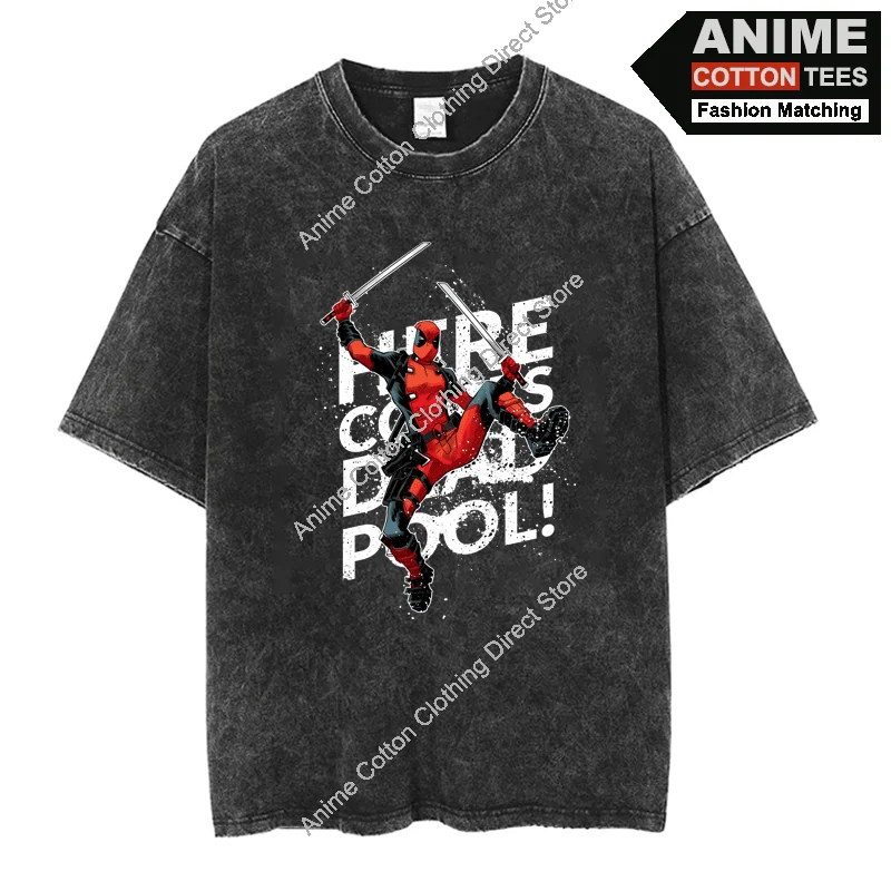 

Marvel Deadpool - Wade Winston Wilson T Shirt Y2k Hip Hop Street Unisex T-shirt Black Retro Cotton Casual Oversized Loose Tees