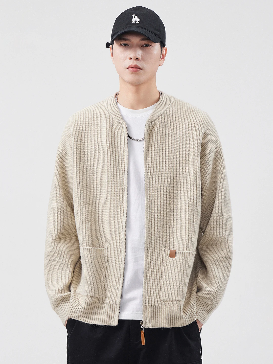 

American Sle Men's Knitted Sweater Casual Loose Fit Spring Autumn New Faion Brand Zipper Closure Soft Polyester Blend