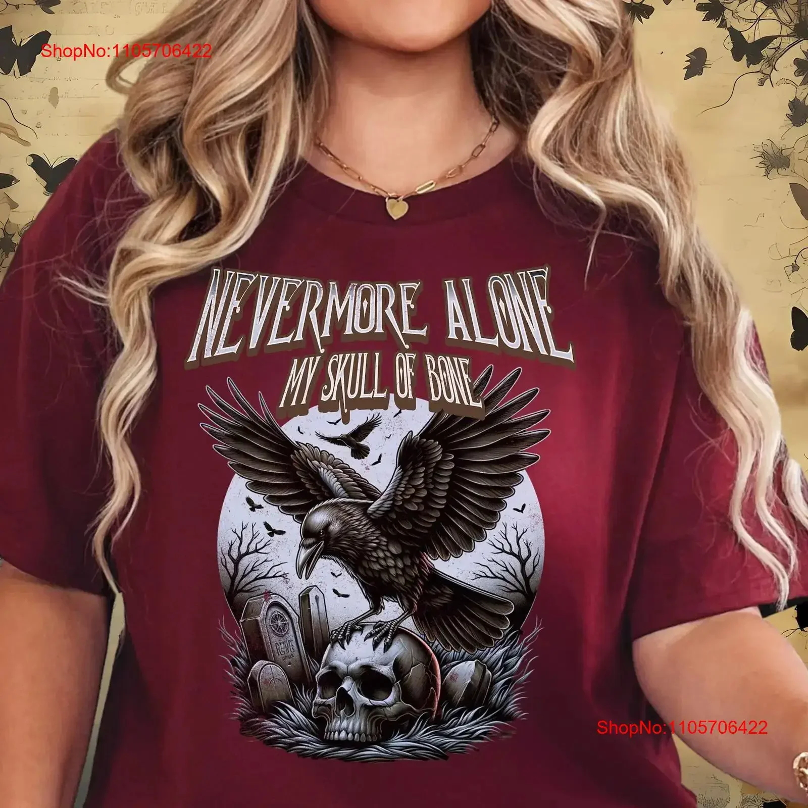 Raven Nevermore T Shirt Skull Moon Dark Academia Top Witchy Occult Edgar Poe for Reader Gothic Poet vintage Washed Slightly