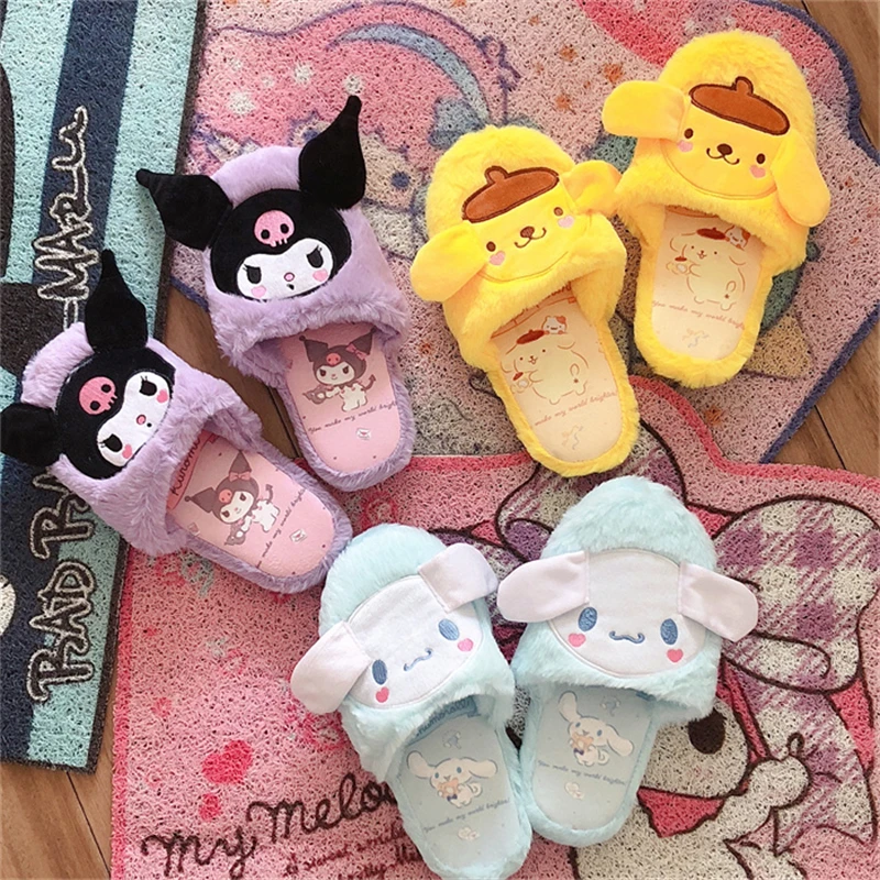 Anime Slippers Japanese Style Indoor Slippers Home Shoes Floor Slippers Flat Non-slip Girl Kuromier Printing Pink Purple Gifts