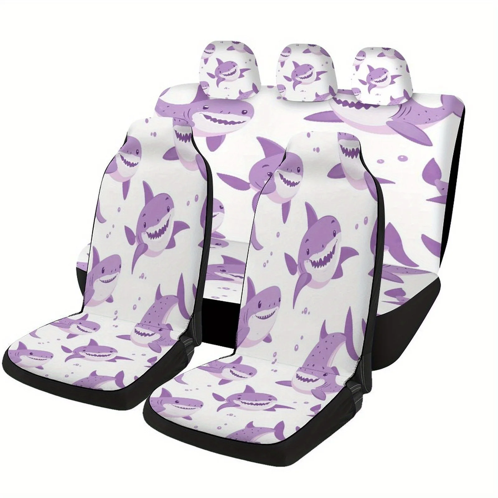 

Purple Sharks Pattern Designed Car Seat Cover Set For Most Cars, Trendy High-quality Car Seat Protector Covers Full Set, Univers